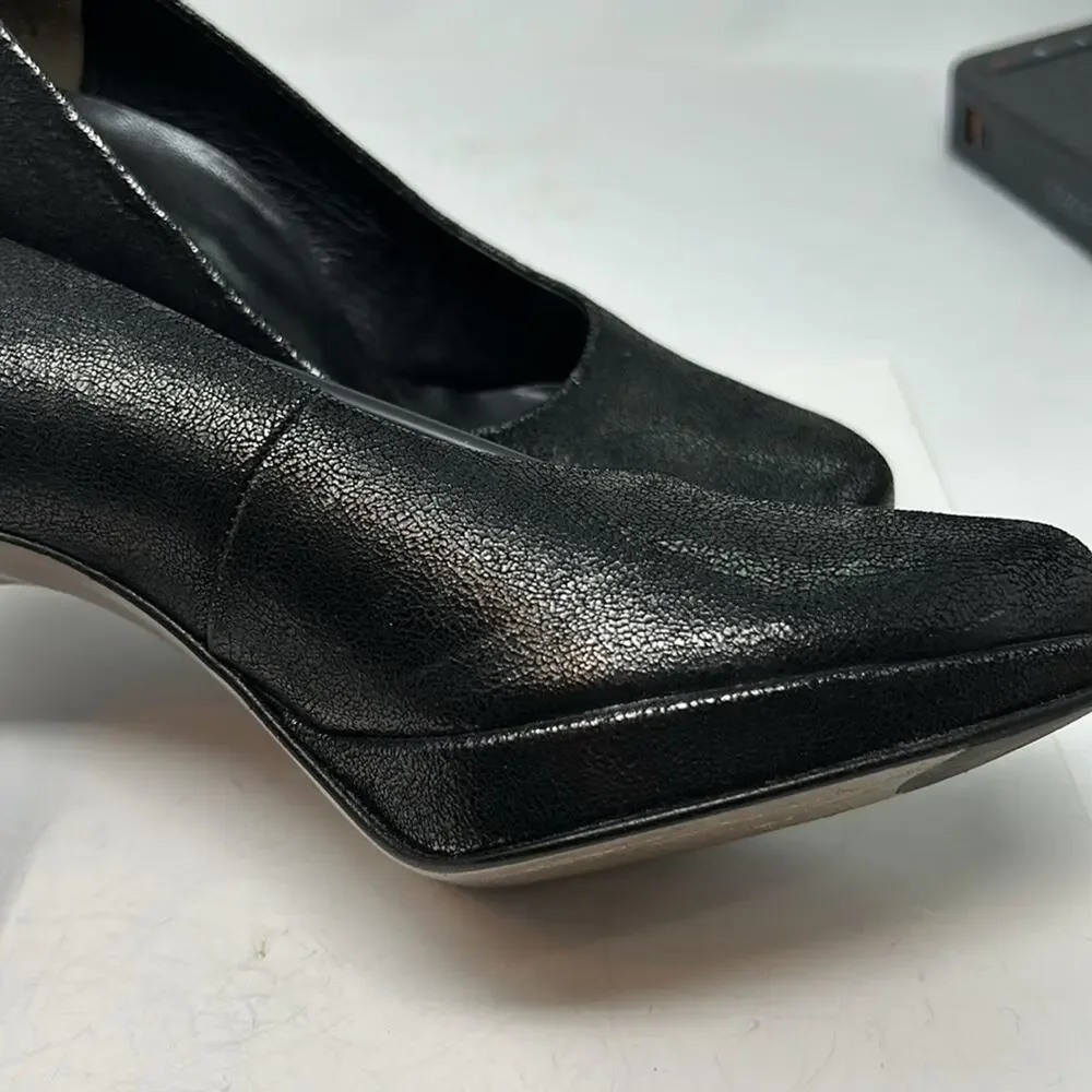 Paul Green Women's Shimmery Black Leather Pumps 4 Inch Heels Size 7